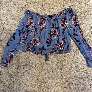 Kendall & Kylie blue floral crop off the shoulder top